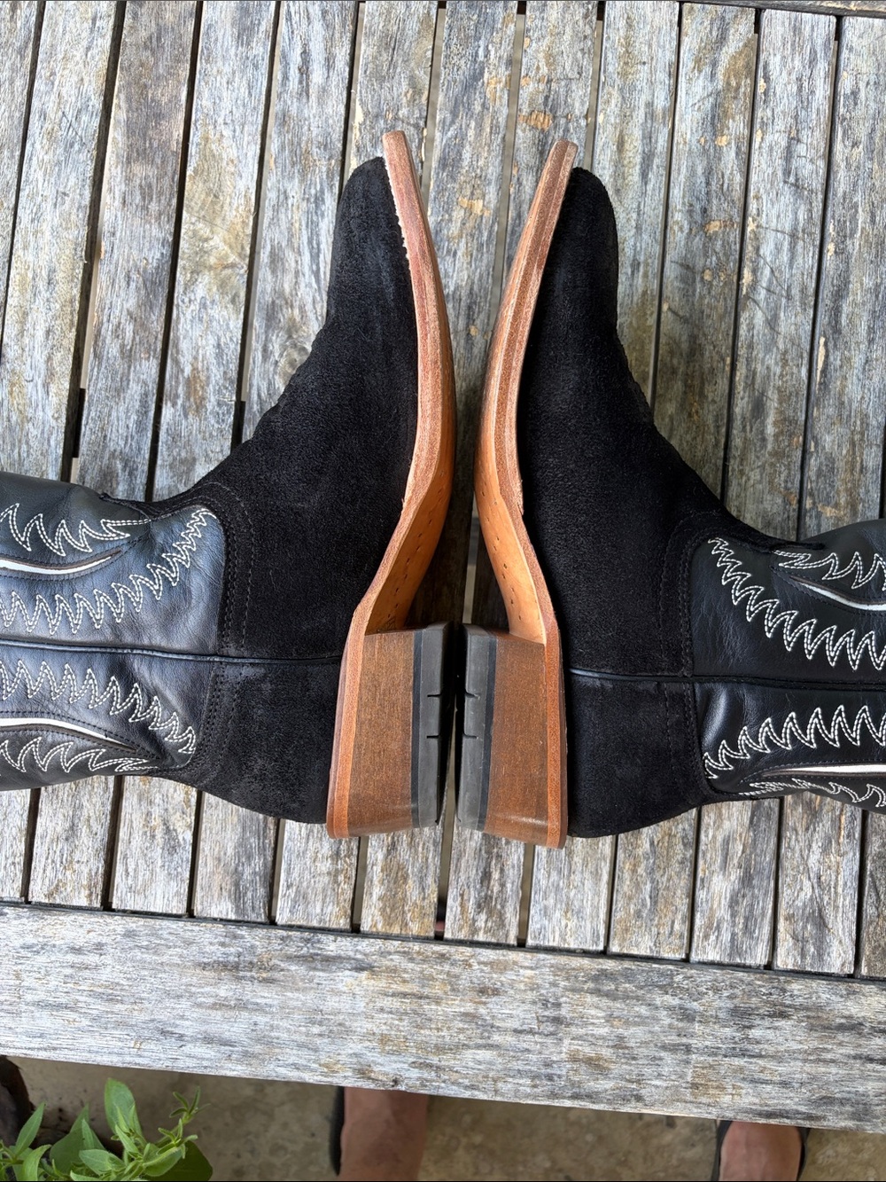 Ariat Black Suede & Leather Western Heeled Boots - Picture 7 of 11
